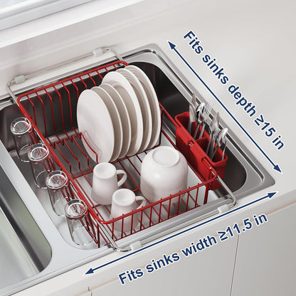 JASIWAY Dish Drying Rack in Sink, Expandable Stainless Steel Dish Drainers for Kitchen Counter, Dish Dryer Rack for Inside Sink, Over The Sink Dish Racks with Utensil Holder, Silver