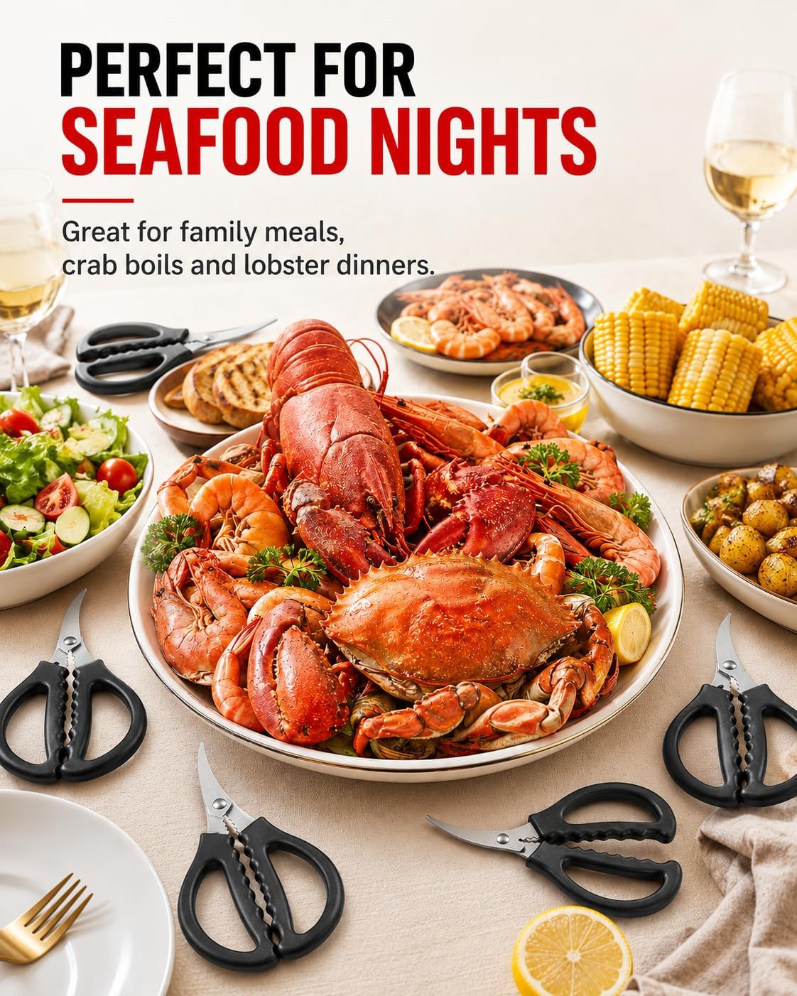 Seafood Scissors, 4 Pack Crab Scissors & Crab Leg Crackers
