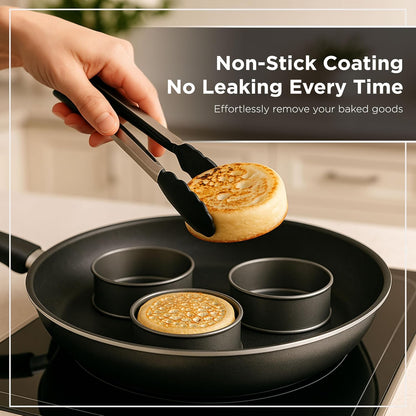 Wrenbury Crumpet Rings Nonstick 3.5 inch - English Muffin Rings - Food Ring Molds for Cooking – Metal Baking Egg Ring Set - Made in England