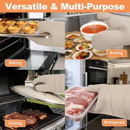 Yutat Silicone Oven Mitts - Oven Mitts and Pot Holders Sets Made of Non-Slip & BPA-Free Silicone, High Heat Resistant 500 Degrees, Perfect for Kitchen Cooking Baking BBQ, Peak Green