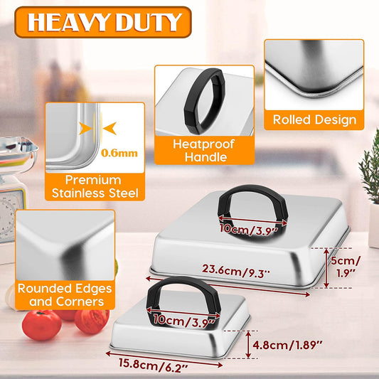 Cheese Melting Dome Set of 3, Leonyo Heavy Duty Rectangular Basting Cover with Adjustable Vent, Stainless Steel Square Griddle Dome for Outdoor Flat Top Grill BBQ