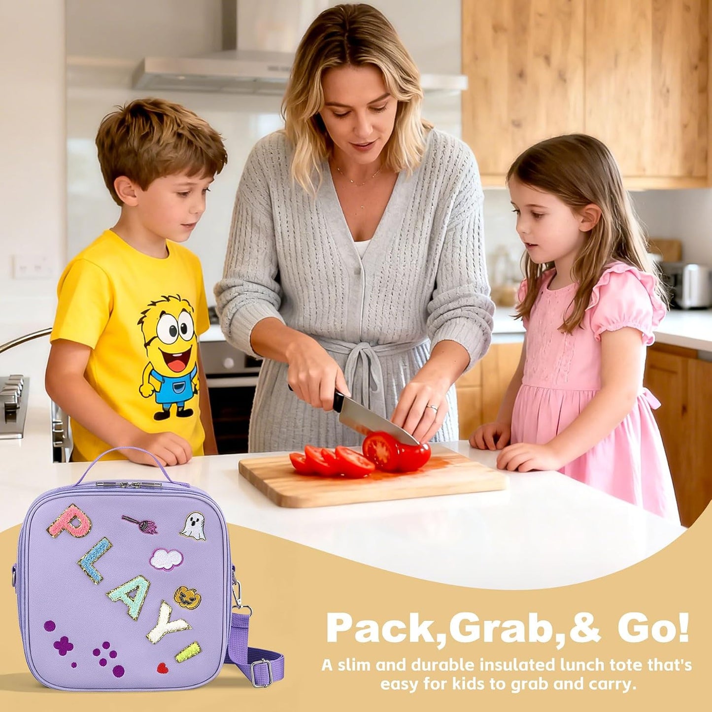 Kids Lunch Box for Kids Insulated Reusable Lunch Bag Tote Durable Children Leak-proof Lunchbox with Adjustable Shoulder Strap for School Daycare Travel Picnic (Navy - 3D Dinosaur)