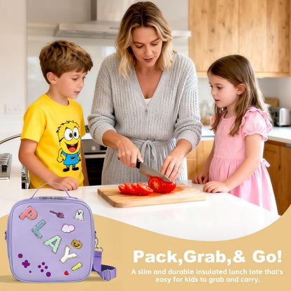Kids Lunch Box for Kids Insulated Reusable Lunch Bag Tote Durable Children Leak-proof Lunchbox with Adjustable Shoulder Strap for School Daycare Travel Picnic (Navy - 3D Dinosaur)