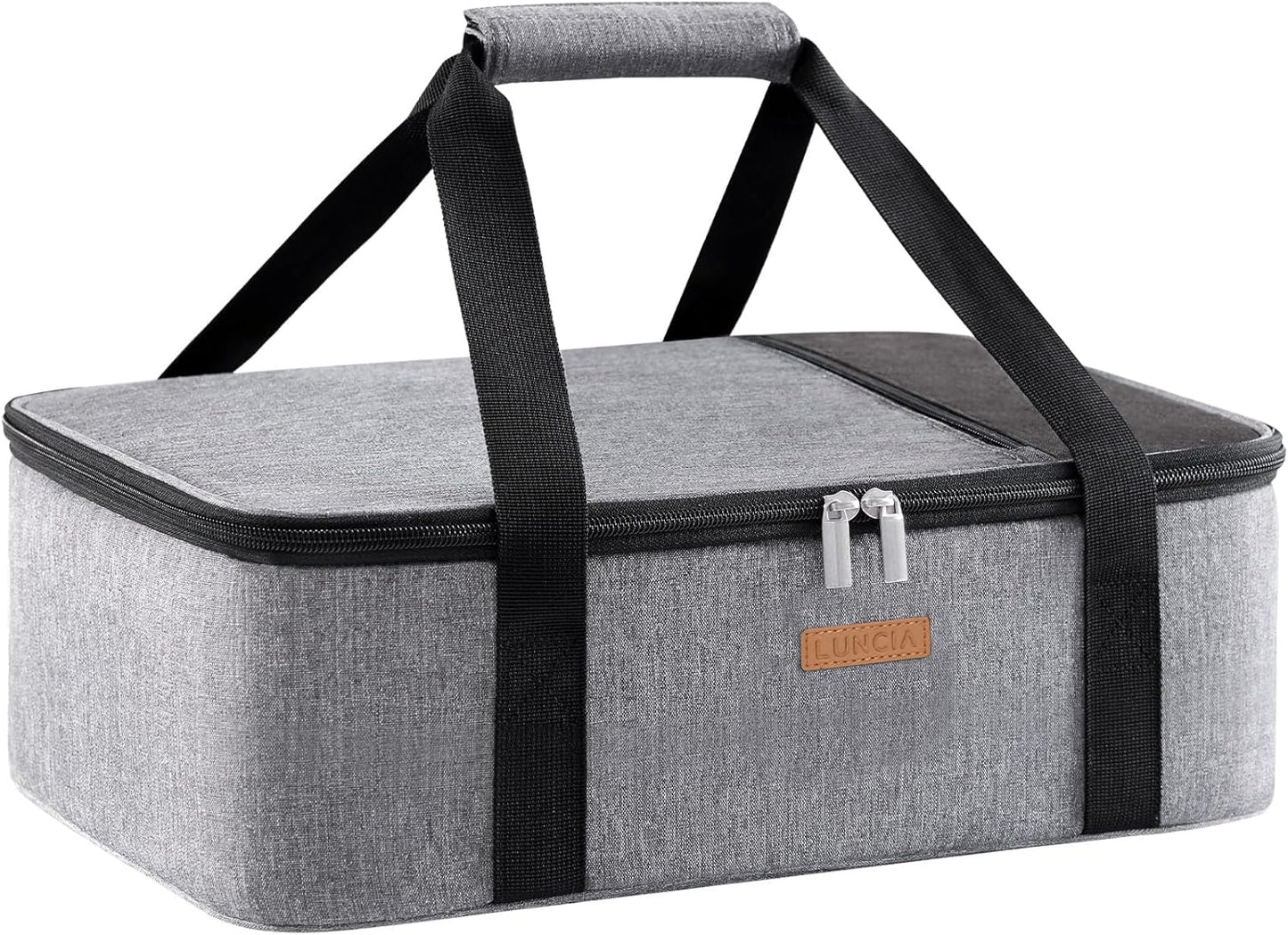 LUNCIA Insulated Single Decker Casserole Carrier, Lasagna Lugger Tote Keeps Food Hot or Cold, Thermal Lunch Bag for Potluck Parties, Picnic and Cookouts, Fits 9" x 13" Baking Dish, Black