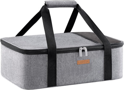 LUNCIA Insulated Single Decker Casserole Carrier, Lasagna Lugger Tote Keeps Food Hot or Cold, Thermal Lunch Bag for Potluck Parties, Picnic and Cookouts, Fits 9" x 13" Baking Dish, Black