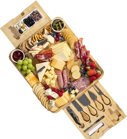 Personalized Charcuterie Board Gift Set, Custom Engraved Charcuterie Board, Large Bamboo Cheese Board with Ceramic Bowls & Cheese Knives, Wedding Anniversary Housewarming Gift