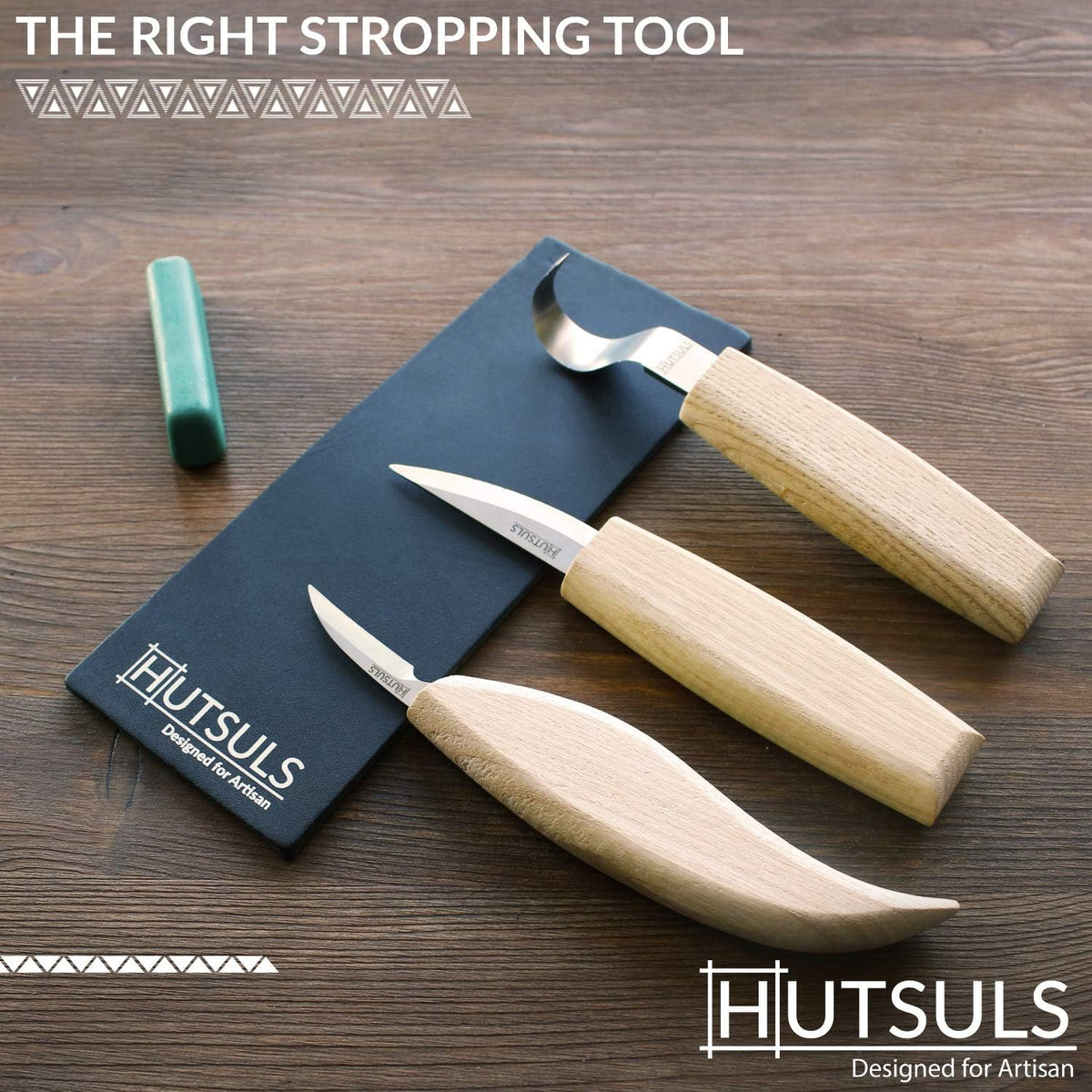 Hutsuls Brown Leather Strop with Compound - Get Razor-Sharp Edges with Stropping Kit, Green Honing Compound & Vegetable Tanned Two Sided Knife Sharpener Step-by-Step Guide Included