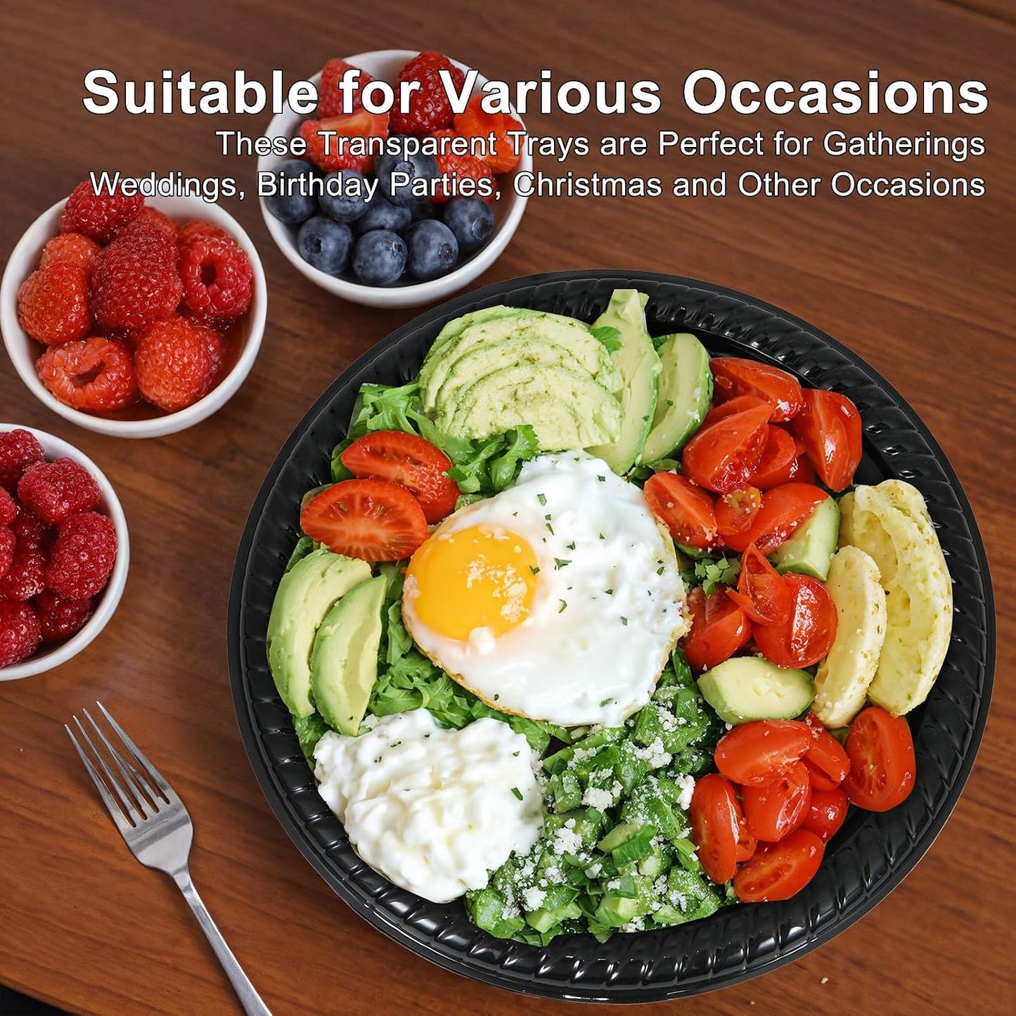 12 Pack Catering Trays with Lids, Round 12 Inch Veggie Tray with Lid, Disposable Fruit Tray for Parties, Catering Trays for Serving Snack, Appetizer, Fruit, Veggie and Sandwich