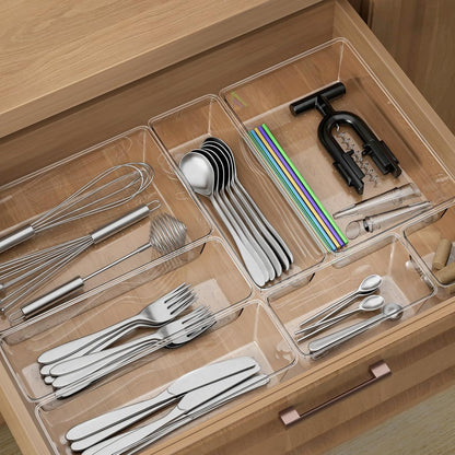12 Pack Clear Drawer Organizer Set, 3 Sizes Bathroom Vanity Organizer Trays | Vanity and Makeup Organizer | Bathroom Organizer Trays | Storage Bins For Makeup | Cosmetics | Jewelry | Gadgets