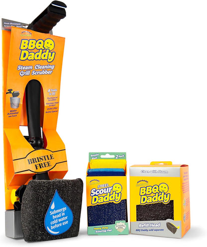 Scrub Daddy BBQ Daddy Grill Brush for Outdoor Grill - Bristle Free Grill Brush with Steel Grill Scraper + Scrub Brush - Temperature Controlled Scrubbing Power for Grill Cleaning (1 Count)