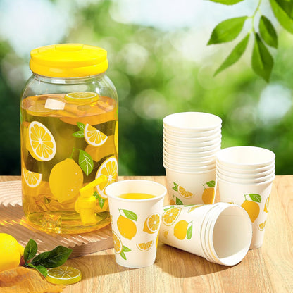 Umigy Tree Clear Plastic Drink Dispenser with 20 Pcs 12 oz Tropical Paper Cups 1 Gallon Kitchen Fridge Beverage Dispenser Plastic Water Dispenser with Spigot for Juice Tea Beer(Orange)