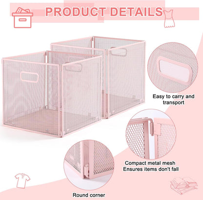 Funnymoom 2 Pcs Foldable Metal Wire Basket 13 x 13 Inch Black Cube Storage Bins Stackable Wire Laundry Baskets Organizer with Handle for Shelves Pantry Cabinet File Graduation Gift