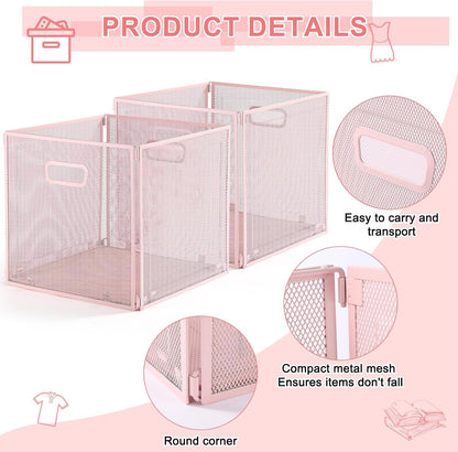Funnymoom 2 Pcs Foldable Metal Wire Basket 13 x 13 Inch Black Cube Storage Bins Stackable Wire Laundry Baskets Organizer with Handle for Shelves Pantry Cabinet File Graduation Gift