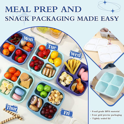 Honeydak 10 Pack Bento Snack Containers 4 Compartment Snack Boxes Reusable Containers with Lids Divided Meal Prep Lunch Food Storage Box for School Work Travel