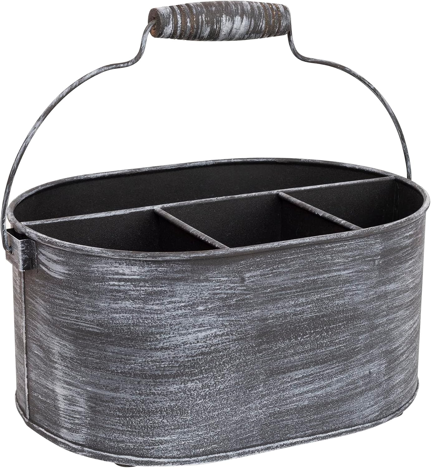 GoCraft Galvanized Flatware Caddy – Rustic Metal Utensil Holder with Handle – 4-Compartment Kitchen Organizer for Cutlery, Napkins, BBQ Tools – Farmhouse Table Decor & Storage