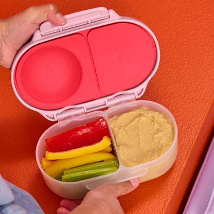 b.box Snack Box 2-Pack - Leak Proof Mini Bento Box for Kids & Toddlers, 2 Compartment Snack Containers for Kids, Dishwasher Safe, BPA-Free, PFAS-Free, Ages 4mo+, 1 3/4 Cup Each (Strawberry + Lilac)