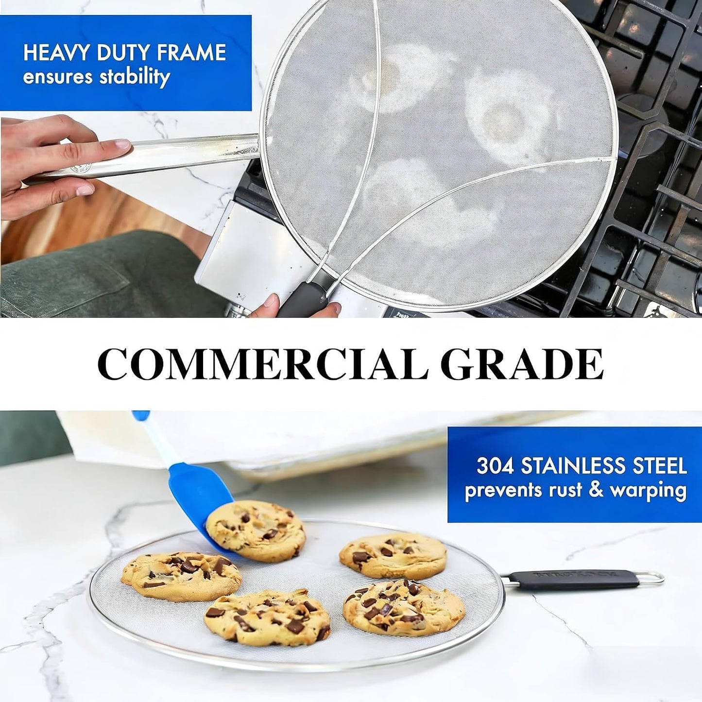 Premium Stainless Steel Grease Splatter Screen for Frying Pans & Cooking Pots, Fine Mesh Oil Splatter Guard with Comfort Grip Handles, 3 Size Set (9.5/11.5/13 Inches) (9.5/11.5inches)