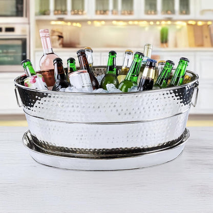 BREKX Aspen Heavy-Duty Oval Stainless Steel Drink Cooler for Parties - Metal Large Ice Bucket for Drinks, 25-Quart (30-Bottle) Large Cooler Ice Container for Parties