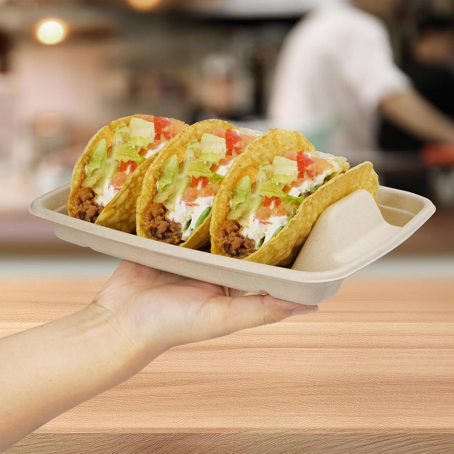 100 Pack Heavy Duty Disposable Fiesta Taco Holders, Taco Plates with 3 Dividers Serving for Party, Taco Stand for Taco Tuesday, Perfect for Taco Bar Supplies