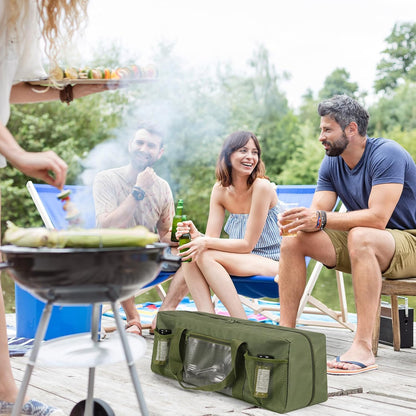 Grill Tool Storage Bag, Large Grill Utensil Storage Caddy with Pockets, BBQ Tools Storage Bag for Outdoor Camping(Brown)