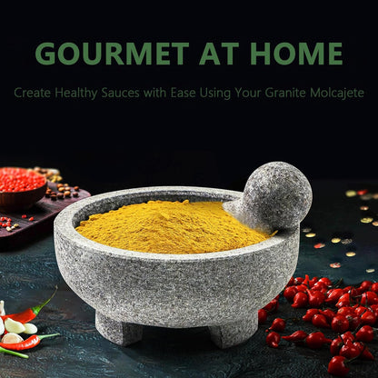 Luvan Large Mortar and Pestle Set,4 Cups Unpolished Granite Natural Stone Grinder Bowl for Molcajete Guacamole Bowl Crushing/Mexicano Guacamole,Spices Grinder,Herb Crusher,Salsa Pesto-8IN/Gray