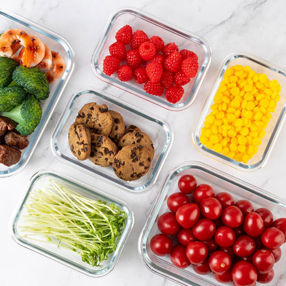16PCS (8 Bowls + 8 Lids) High Borosilicate Glass Meal Prep Containers, Food Storage Containers with Airtight Lids, Glass Lunch Bento Boxes,Dishwasher Safe, blue