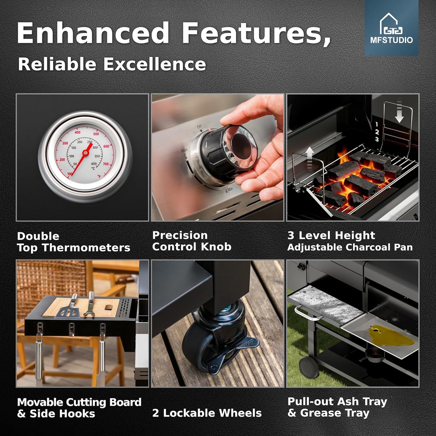 MFSTUDIO 5 Burner Gas Grill Griddle Combo with Porcelain-Enameled Cast Iron Grates,Cutting Board and Double Lids, Duel-Function Propane BBQ Grills with Flat Top Grddle for Outdoor Barbecue Cooking