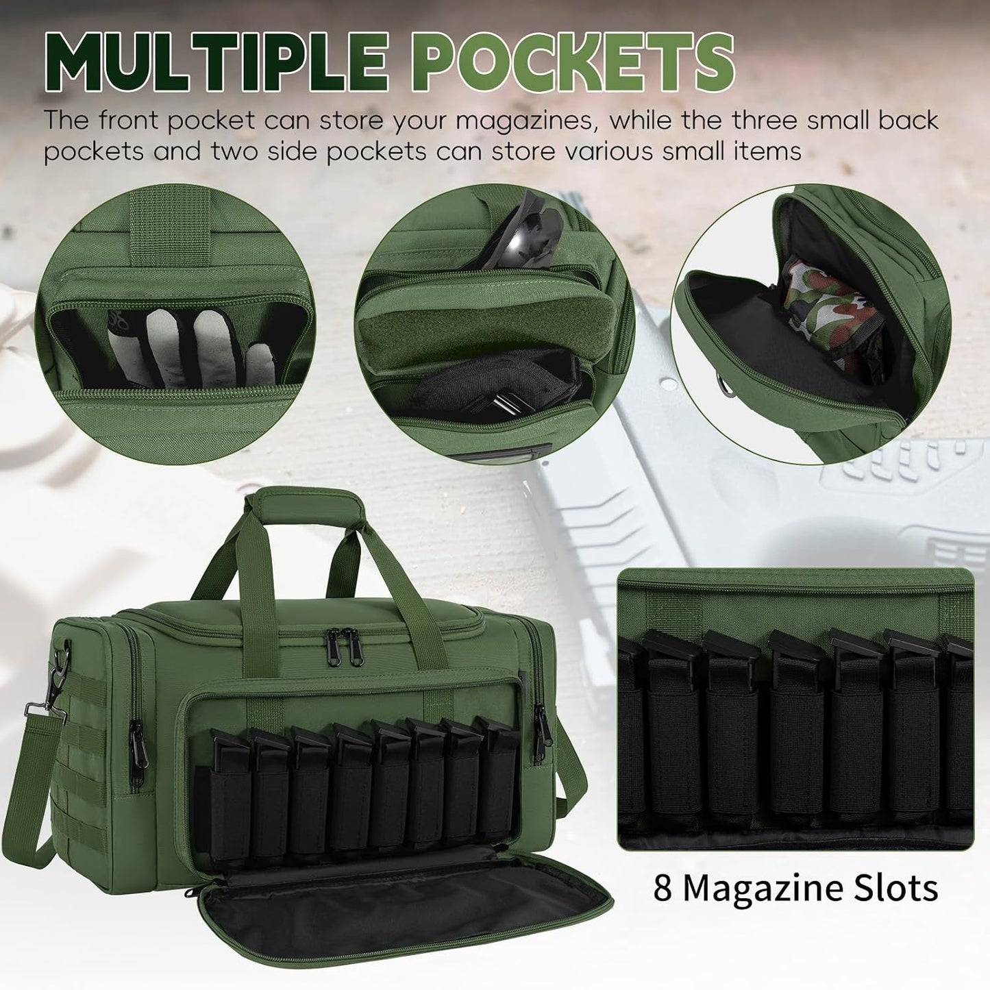 Tactical Pistol Range Bag, Gun Range Bag for Handguns, Shooting Duffle Range Pistol Bag with 6X Magazine Slots, Extra Pockets for Ammo and Essentials