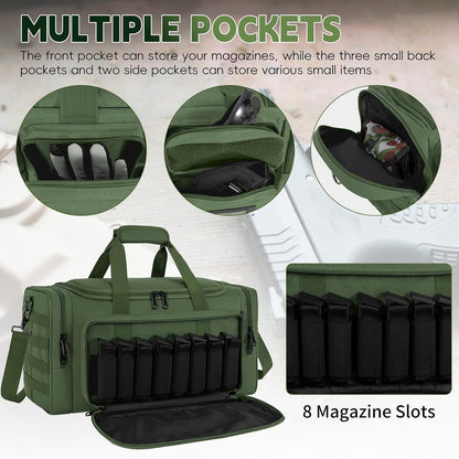 Tactical Pistol Range Bag, Gun Range Bag for Handguns, Shooting Duffle Range Pistol Bag with 6X Magazine Slots, Extra Pockets for Ammo and Essentials