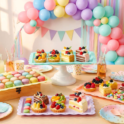 Yaomiao 12 Pcs Plastic Serving Trays for Party Pastel Food Tray Bulk 14x9 Rectangle Serving Food Tray Platter for Graduation Tea Party Cafeteria Kitchen Restaurant Dessert Coffee Fruit Cookie Snack