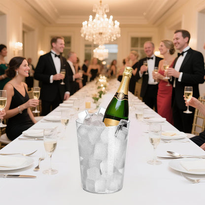 Tiawudi 12 Pack Plastic Ice Bucket For Parties, Silver Glitter Clear Wine Cooler for Wedding, Good as One Large Champagne Chiller Or Classic Wine Bottle Chiller