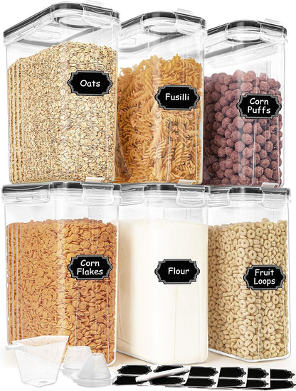 Cereal Containers Storage Set (4L / 135.2oz), 8PCS Airtight Food Storage Containers with Lids, Cereal Dispensers for Kitchen Pantry Organization and Storage with Pour Spout, 20 Labels, Marker