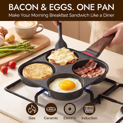 4 Cup Egg Pan Nonstick with Lid Silicone Scraper Mcgriddle Pan for Eggs