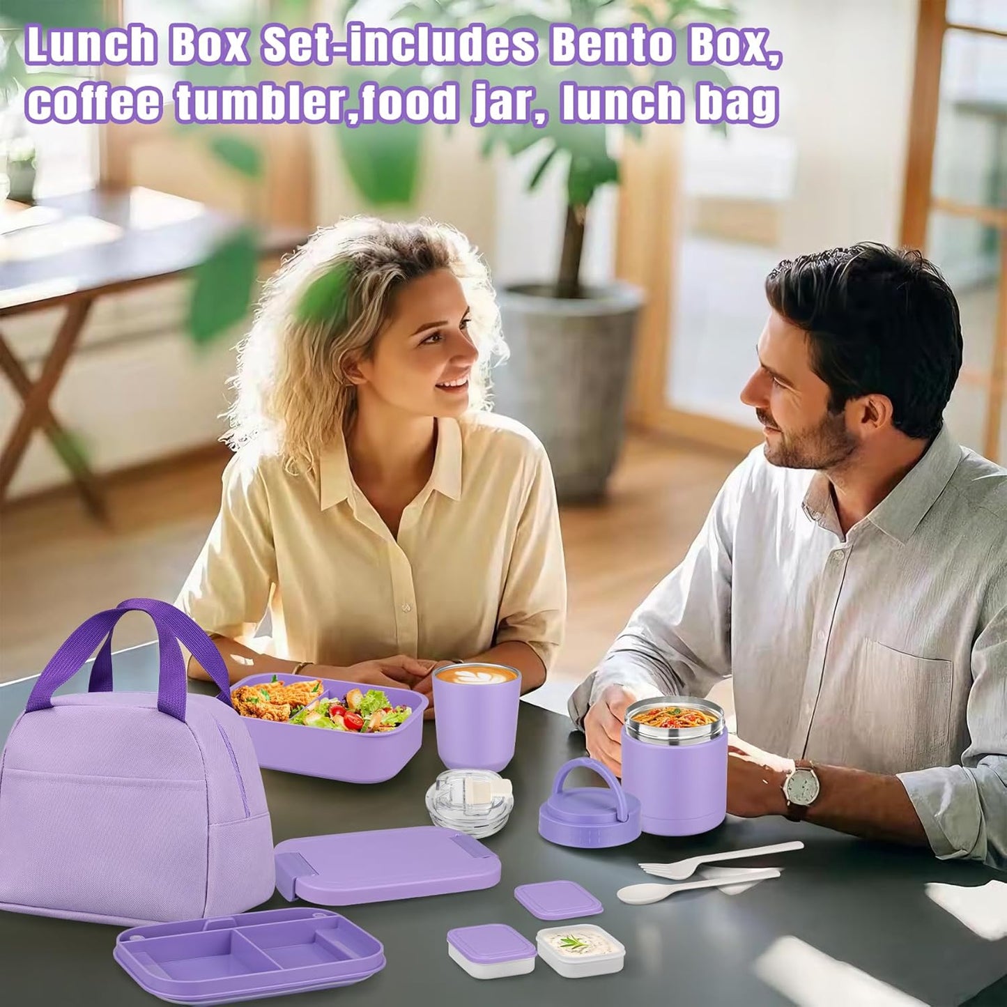 Large Bento Lunch Box Set for Adults Kids Women with 10.5oz Soup Thermo,Coffee Tumblers Men Girls Boys Teenagers Leak-Proof Lunch Food Containers with Lunch Bag