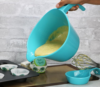 Batter Bowl With Pour Spout, Non-Slip Base,Space Saving Detachable Handle with Lid, 2 QT Heavy Duty BPA-Free Microwave & Dishwasher Safe (Fresh Lemons)
