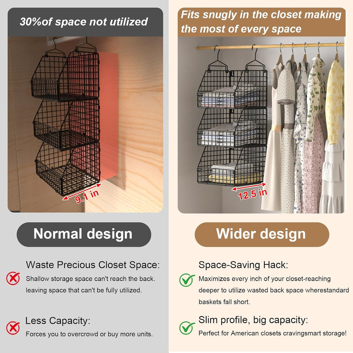 PUPPYCUTE Stackable Wire Storage Baskets for Kitchen Closet Pantry, Hanging Closet Organizers Storage Shelves Organization, Wall Mount Metal Basket Bins, Clothing Vegetable & Fruit Organizer 3 pcs