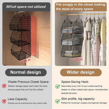 PUPPYCUTE Stackable Wire Storage Baskets for Kitchen Closet Pantry, Hanging Closet Organizers Storage Shelves Organization, Wall Mount Metal Basket Bins, Clothing Vegetable & Fruit Organizer 3 pcs