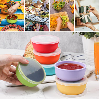 Webake 3" Silicone Pinch Bowls for Cooking Prep, 2oz Small Dipping Bowls Sauce Condiment Containers with Lids, BPA Free Set of 8