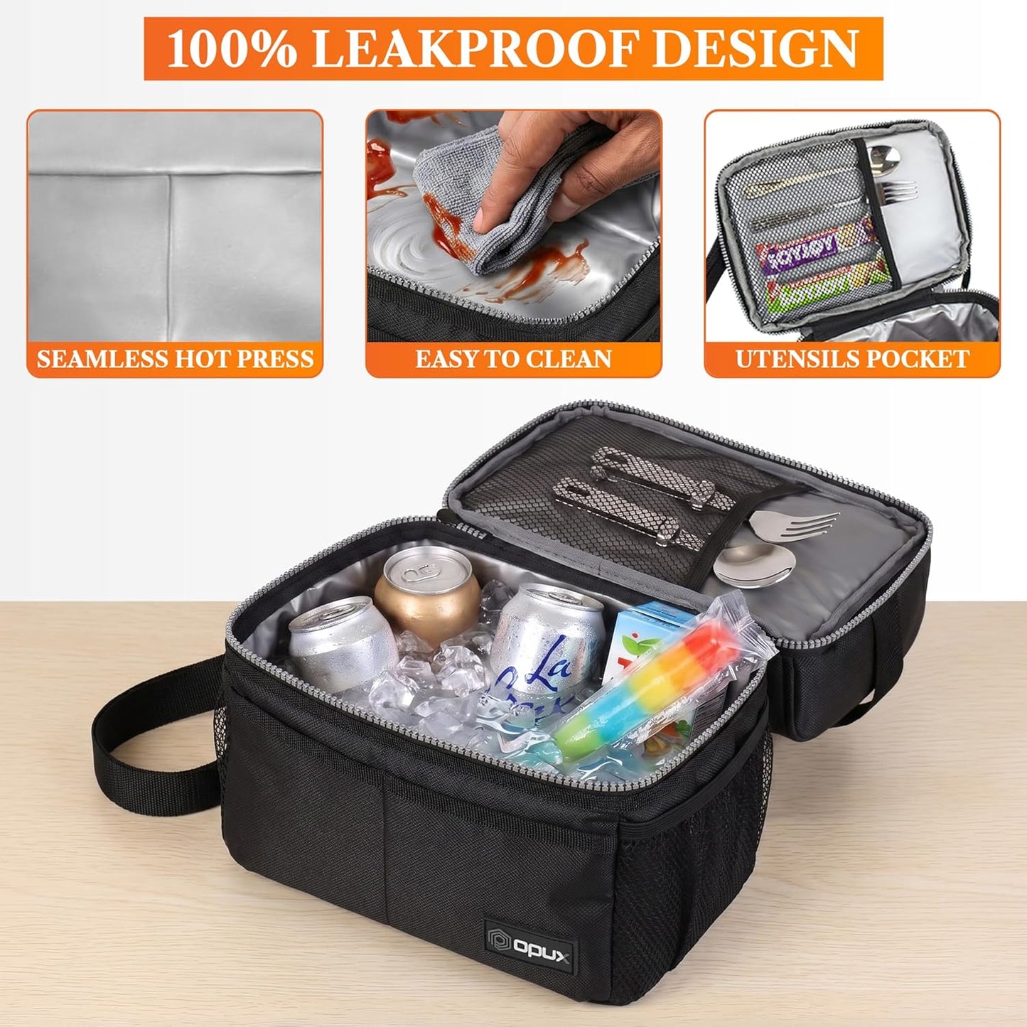 opux Insulated Lunch Bag for Men Women, Double Decker Leakproof Lunch Box Cooler Tote with Shoulder Strap, Large Lunchbox for Work School Travel Meal Prep, Adults Kids Boys Girls, Green, 16 Cans