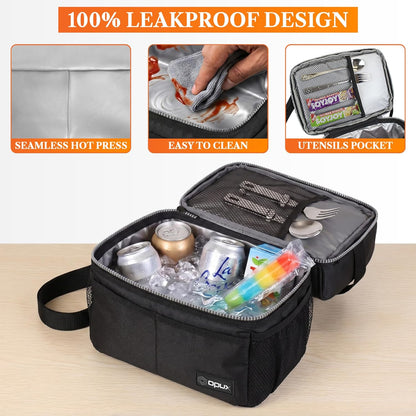 opux Insulated Lunch Bag for Men Women, Double Decker Leakproof Lunch Box Cooler Tote with Shoulder Strap, Large Lunchbox for Work School Travel Meal Prep, Adults Kids Boys Girls, Green, 16 Cans