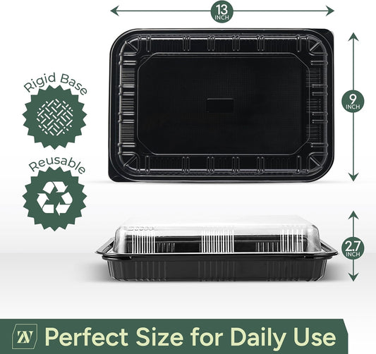 Zuvo Catering Trays with Lids 5 Pack - 13 Inch Reusable Serving Platters for Sandwiches, Cookies & Party Food - Stackable Plastic Food Trays with Clear Dome Lids for Buffets, Events & Catering
