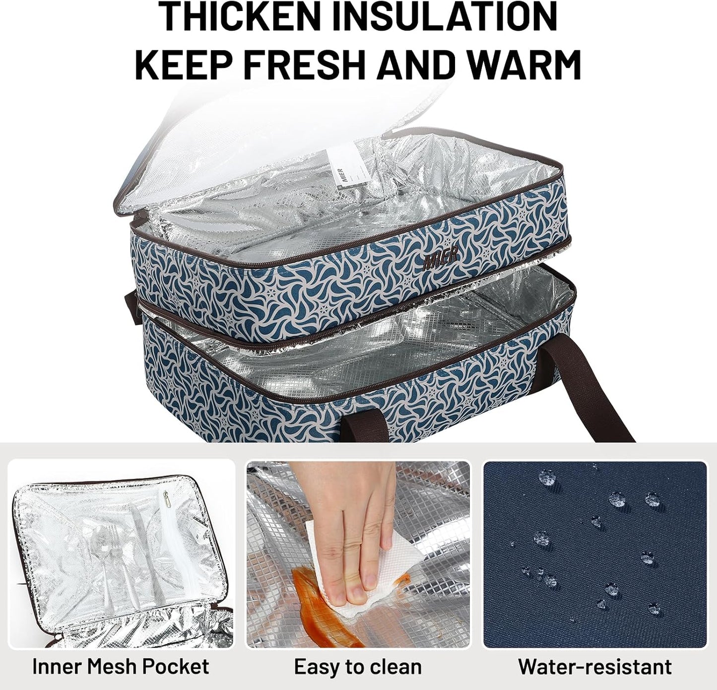 MIER Insulated Casserole Carrier for Hot or Cold Food Thermal Food Carrier Bag for Lasagna Potluck Parties Picnic Cookouts, Fits 9"x13" Baking Dish/Foil Pan, Red