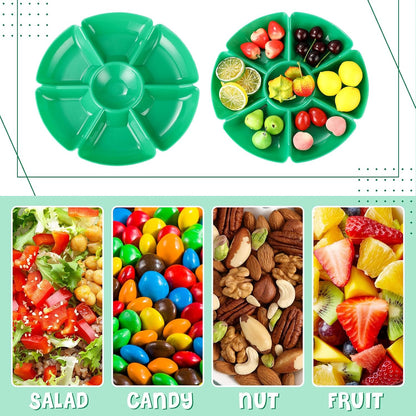 Zhehao 6 Pcs Plastic Divided Serving Trays with 60 Pcs Disposable Fork, 7 Compartments Round Chip Dip Plate, Petal Shape Platter, 10.6'' Snacks Serving Dish for Party Candy Nuts Fruits (Vibrant Color)