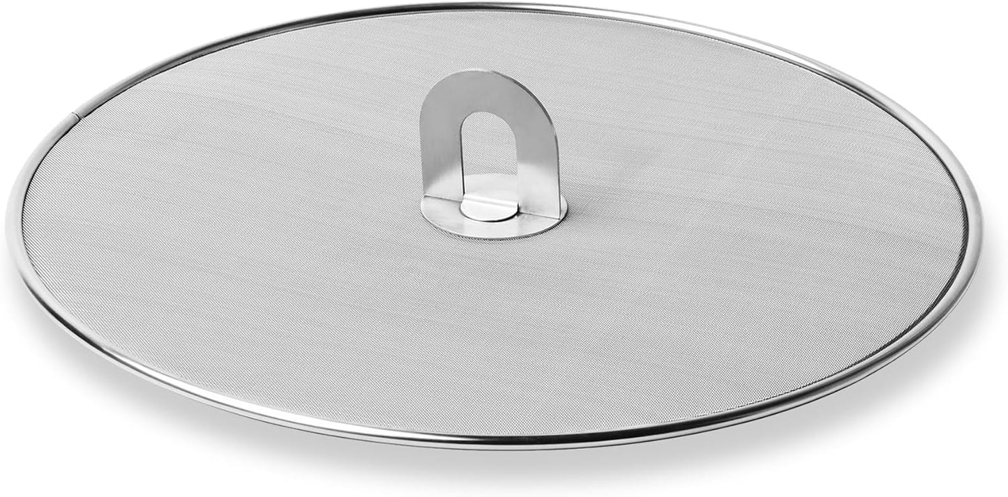 Homestia Splatter Screen for Kitchen, Stainless Steel Fine Mesh Splatter Screen for Frying Pan, 10” Grease Splatter Guard with Fold Flat Knob