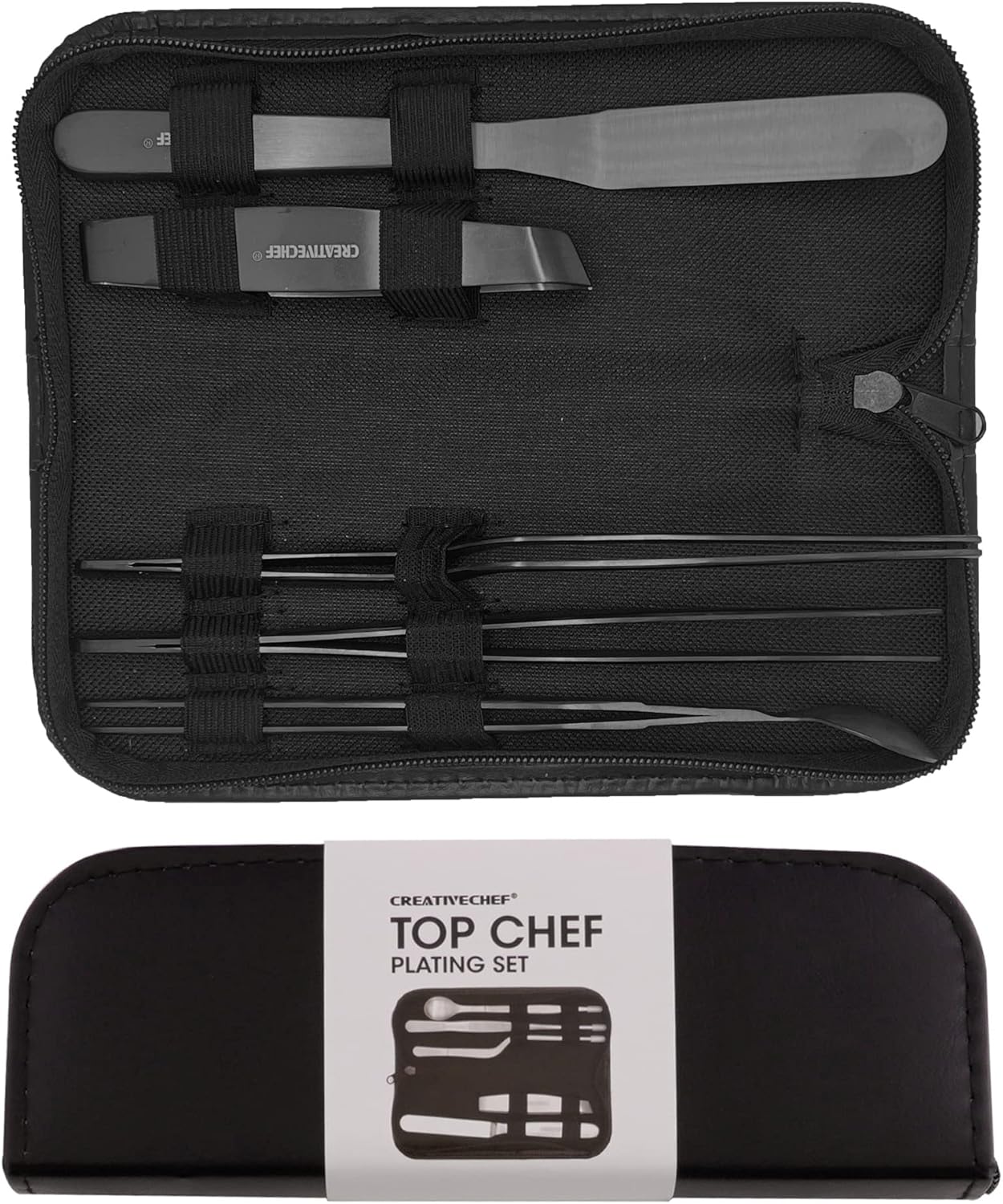 CREATIVECHEF Professional Chef Plating Kit, 5 Piece Culinary Plating Set, Silver, Stainless Steel (5 Piece, Silver) (Black)