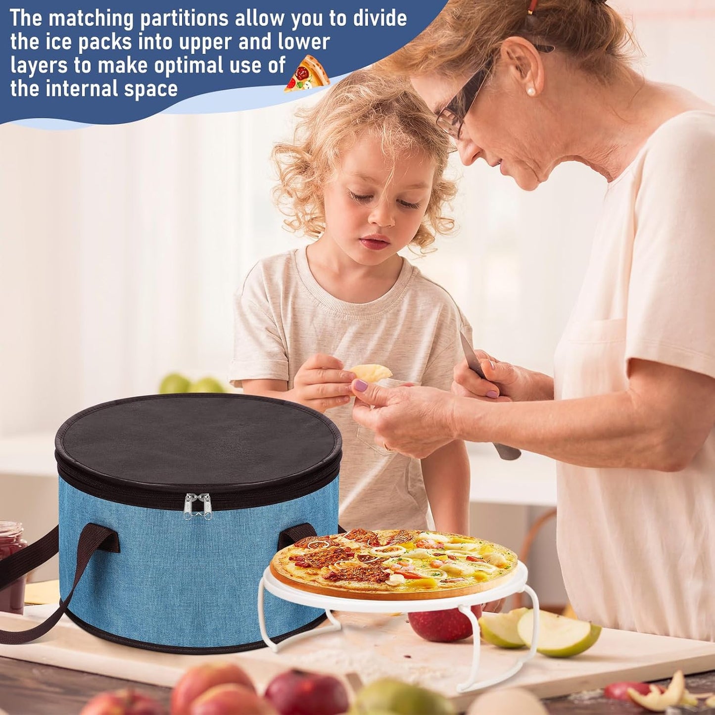 Yaomiao 2 Set Round Pie Carrier 11 x 7 Inch with Dish Tray Plate Stacker Insulated Casserole Carrier with Lid and Handle Reusable Cooler Thermal Bag for Cold Food for Potluck Picnic (Black and Purple)