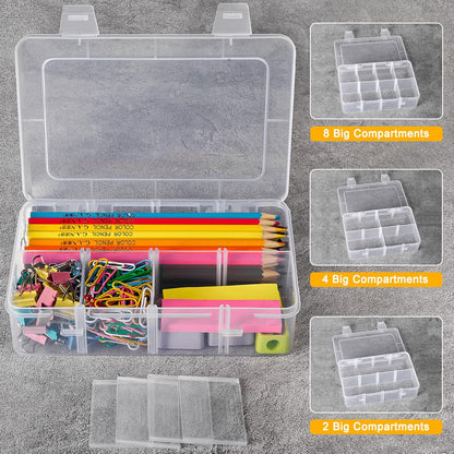 2 Pack 8 Grids Bead Organizer and Storage, Plastic Organizer Box with Removable Dividers and Labels for Jewelry Crafts Small Parts Electronics Tackle Boxes (2)