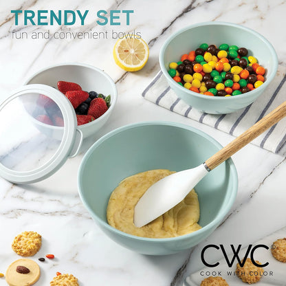 COOK WITH COLOR Mixing Bowls with Lids - 12 Piece Plastic Nesting Bowls Set includes 6 Prep Bowls and 6 Lids, Microwave Safe Mixing Bowl Set, Pink Embossed - Colors B