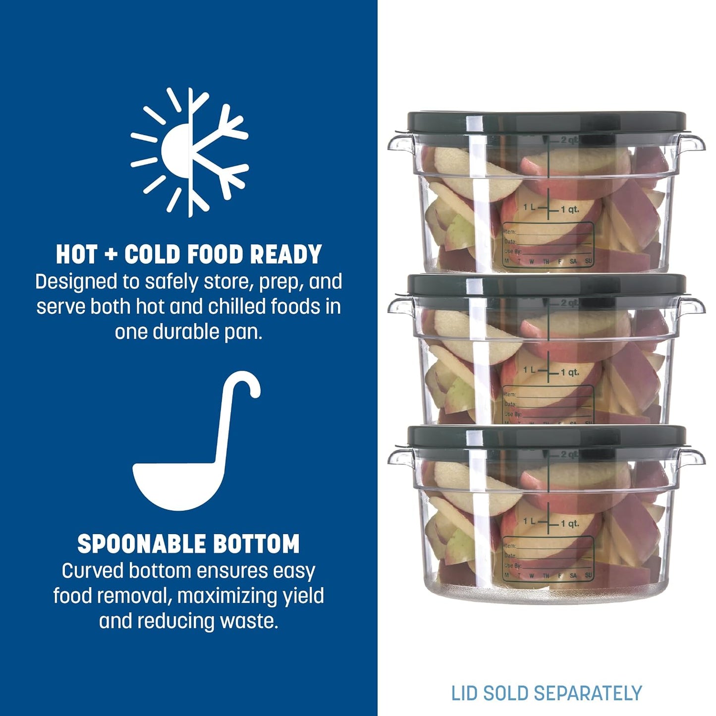 Carlisle FoodService Products Storplus Round Food Storage Container with Stackable Design for Catering, Buffets, Restaurants, Polycarbonate (Pc), 2 Quart, Clear