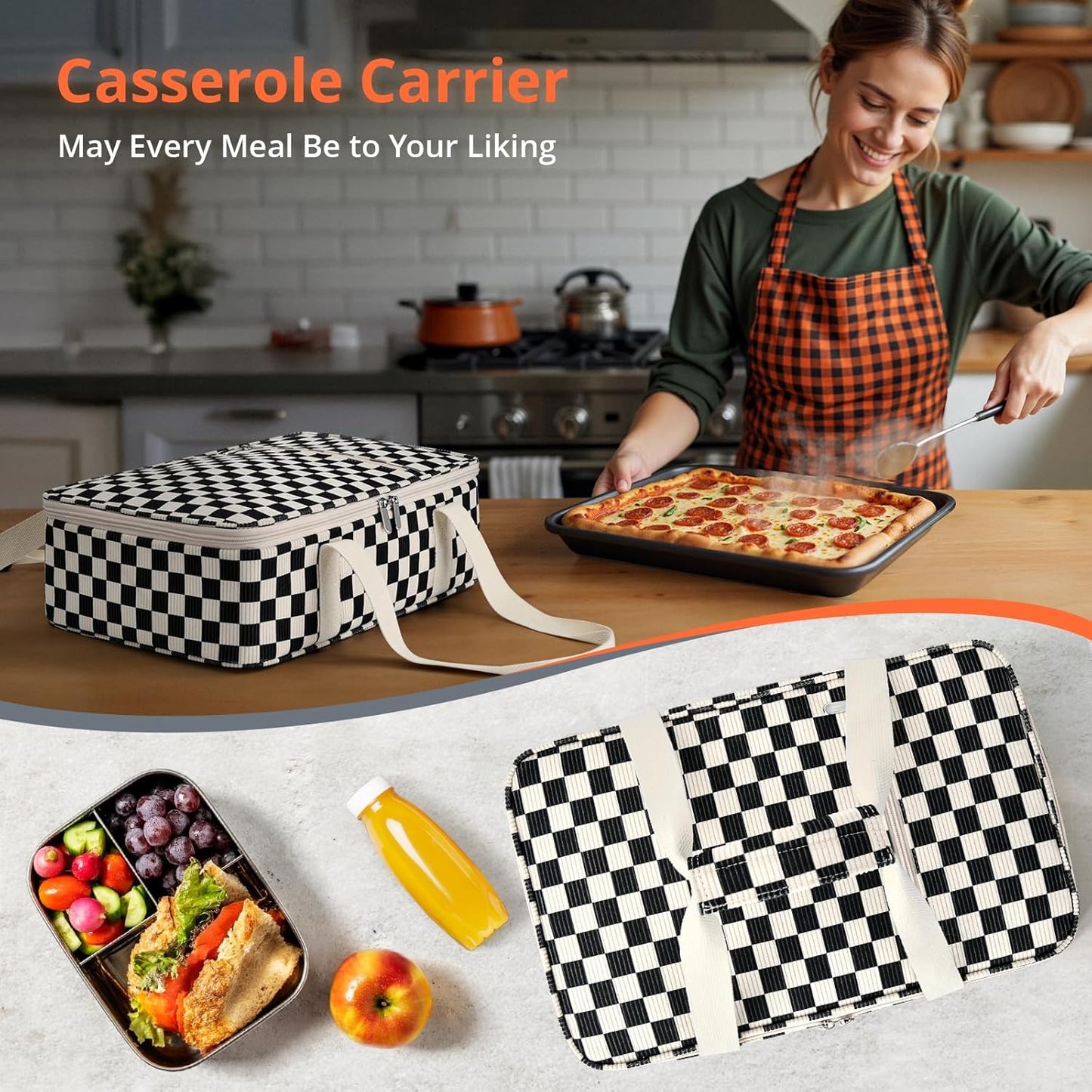Insulated Casserole Carrier for Hot or Cold Food,Pie Carrier Bag Lunch Tote for Potluck Parties/Picnic/Cookouts, Fits 9"x13" Baking Dish,Grey